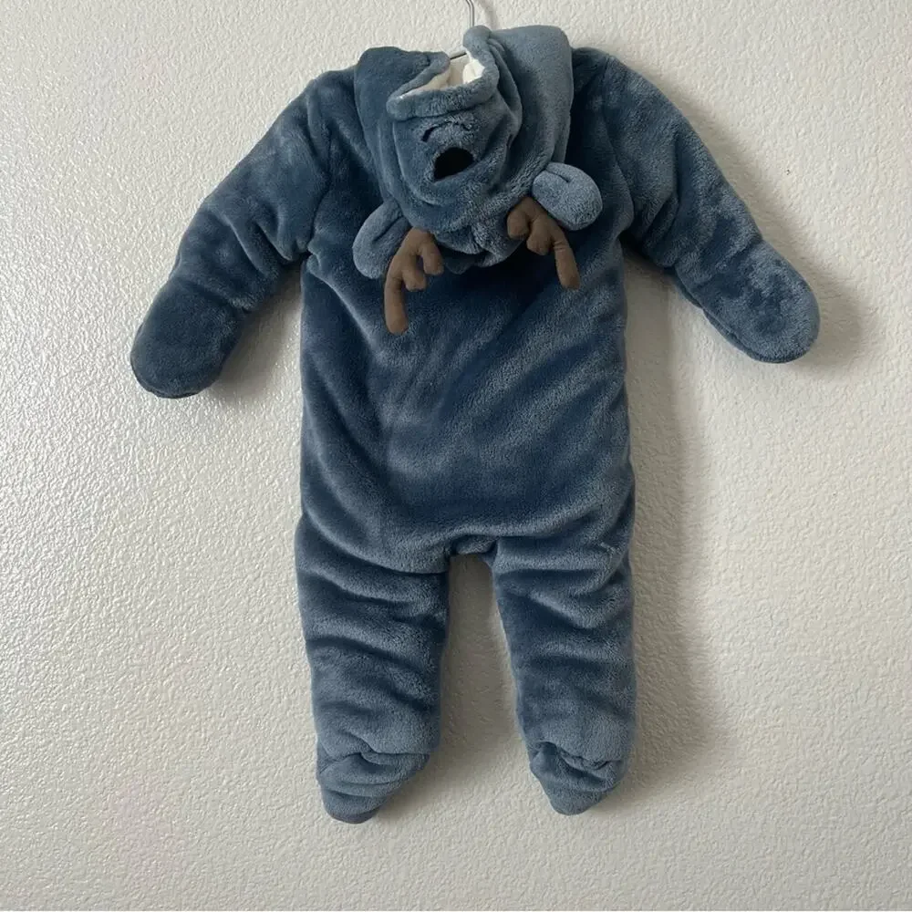Koala Baby Plush Reindeer Bunting Hooded Footie Antlers Zip Costume blue